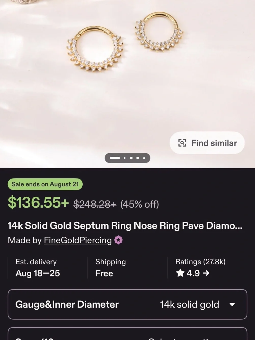 14k Gold Pavé Septum Ring with Clear Stones - Gold